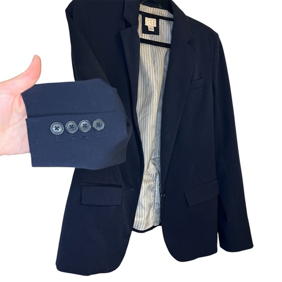 A New Day Navy Blue Fully Lined Pinstriped Blue and White Button Blazer Preppy 6 - Picture 5 of 11